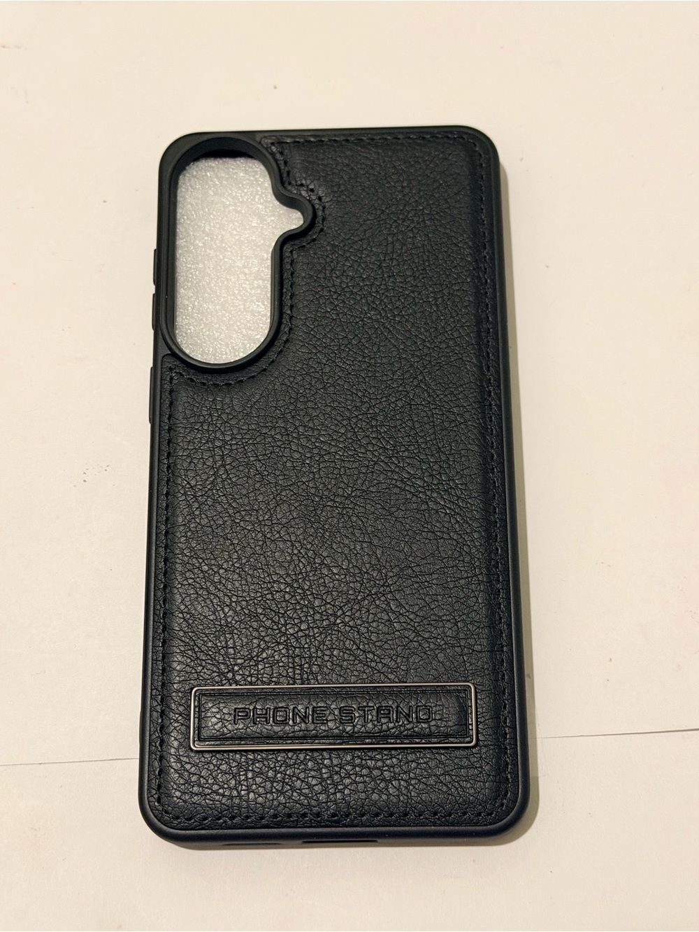 Black Leather-Texture Phone Case with Built-In Kickstand
